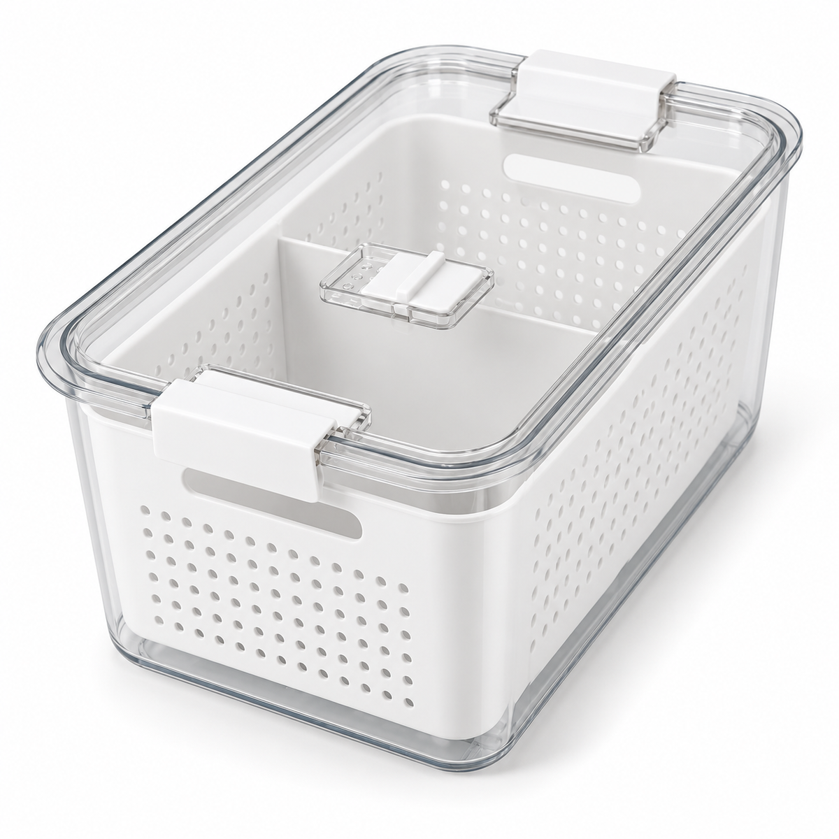 Vented Produce Crisper Container with Drain Basket