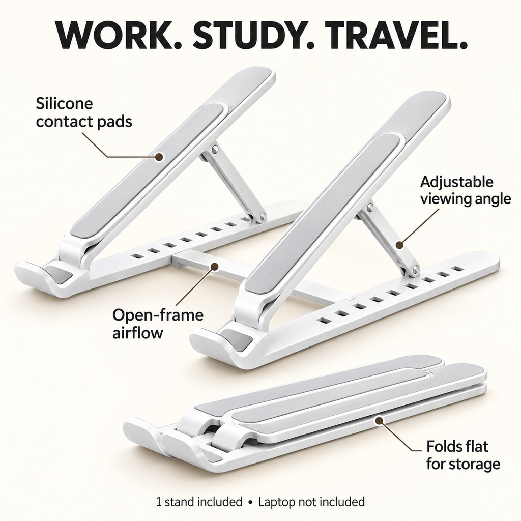 Fold-Flat Adjustable Laptop Stand for Desk and Travel