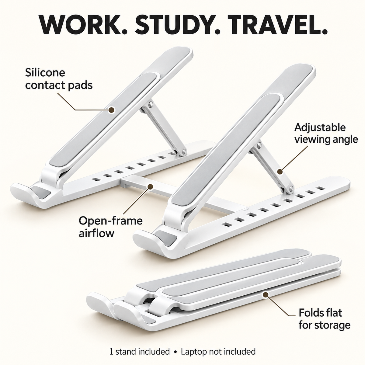 Fold-Flat Adjustable Laptop Stand for Desk and Travel
