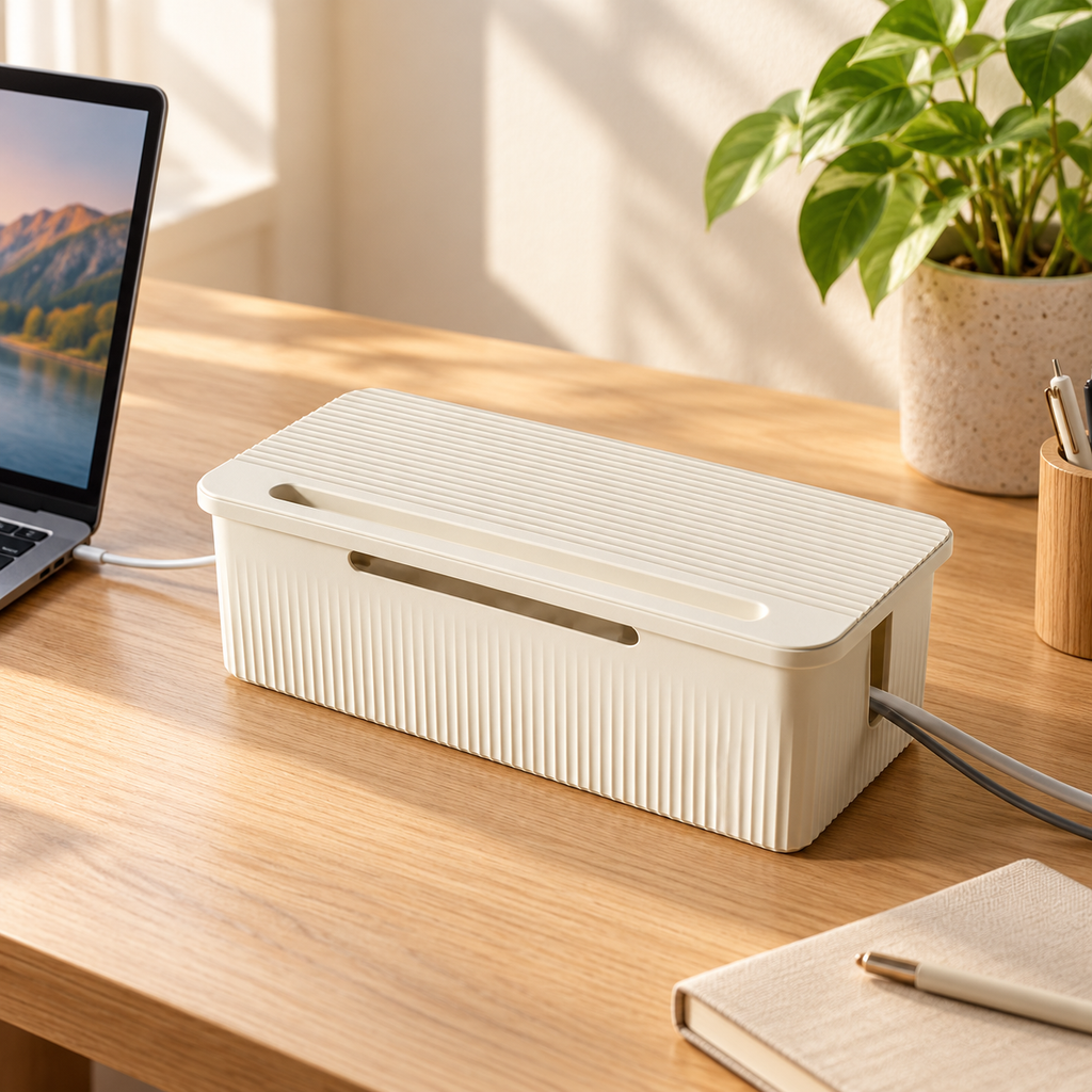 Desktop Cable & Power Strip Organizer Box for Home & Office