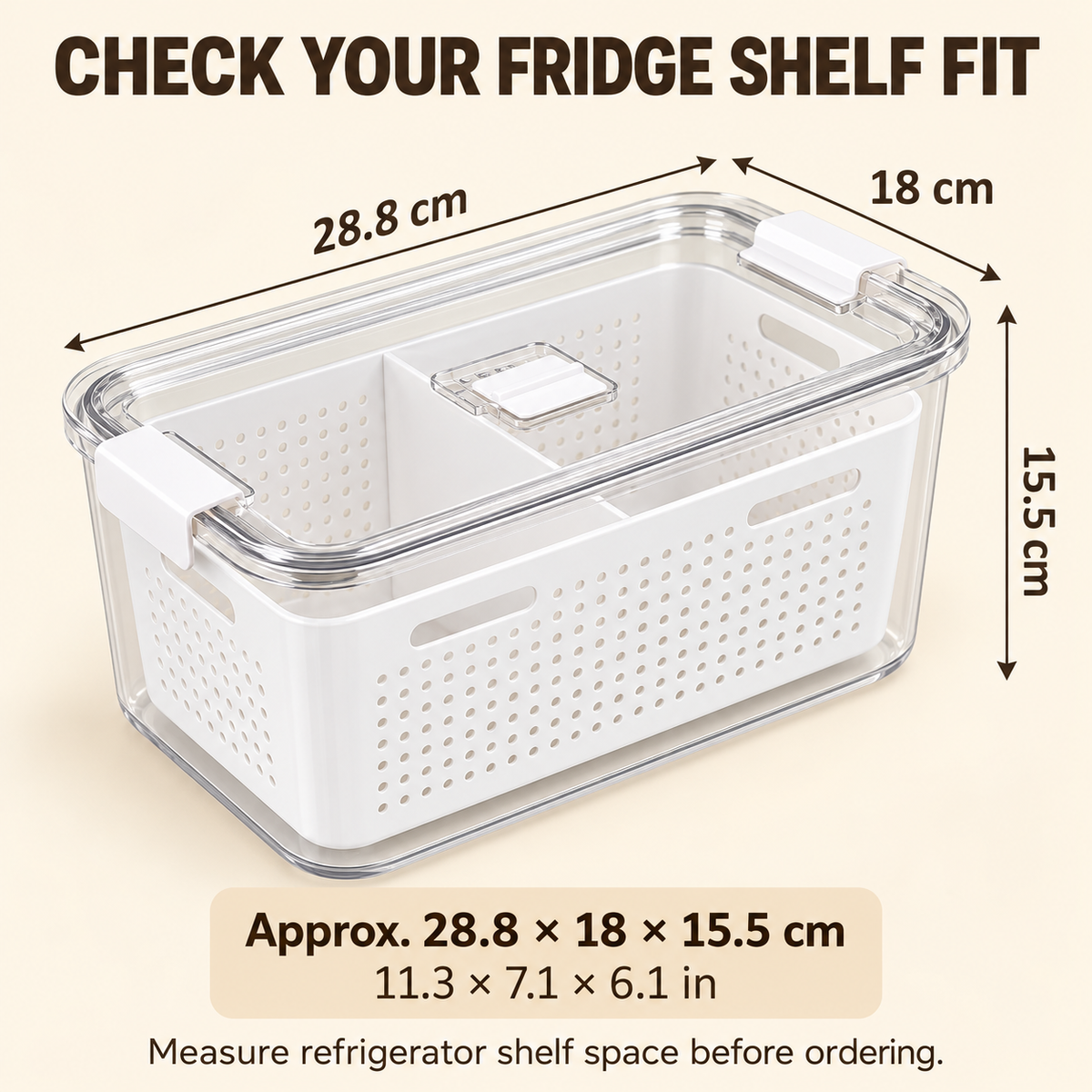 Vented Produce Crisper Container with Drain Basket