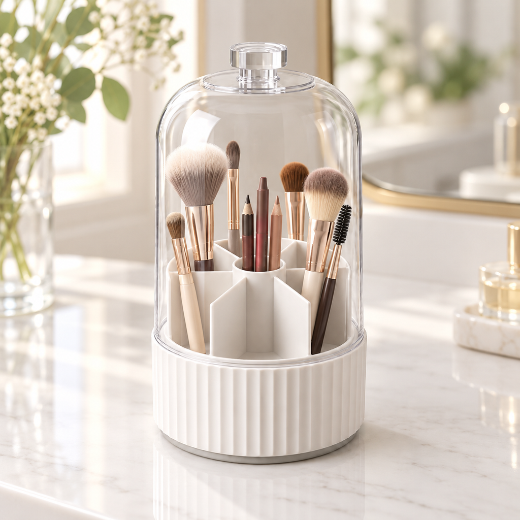 360° Rotating Covered Brush & Desk Organizer for Makeup