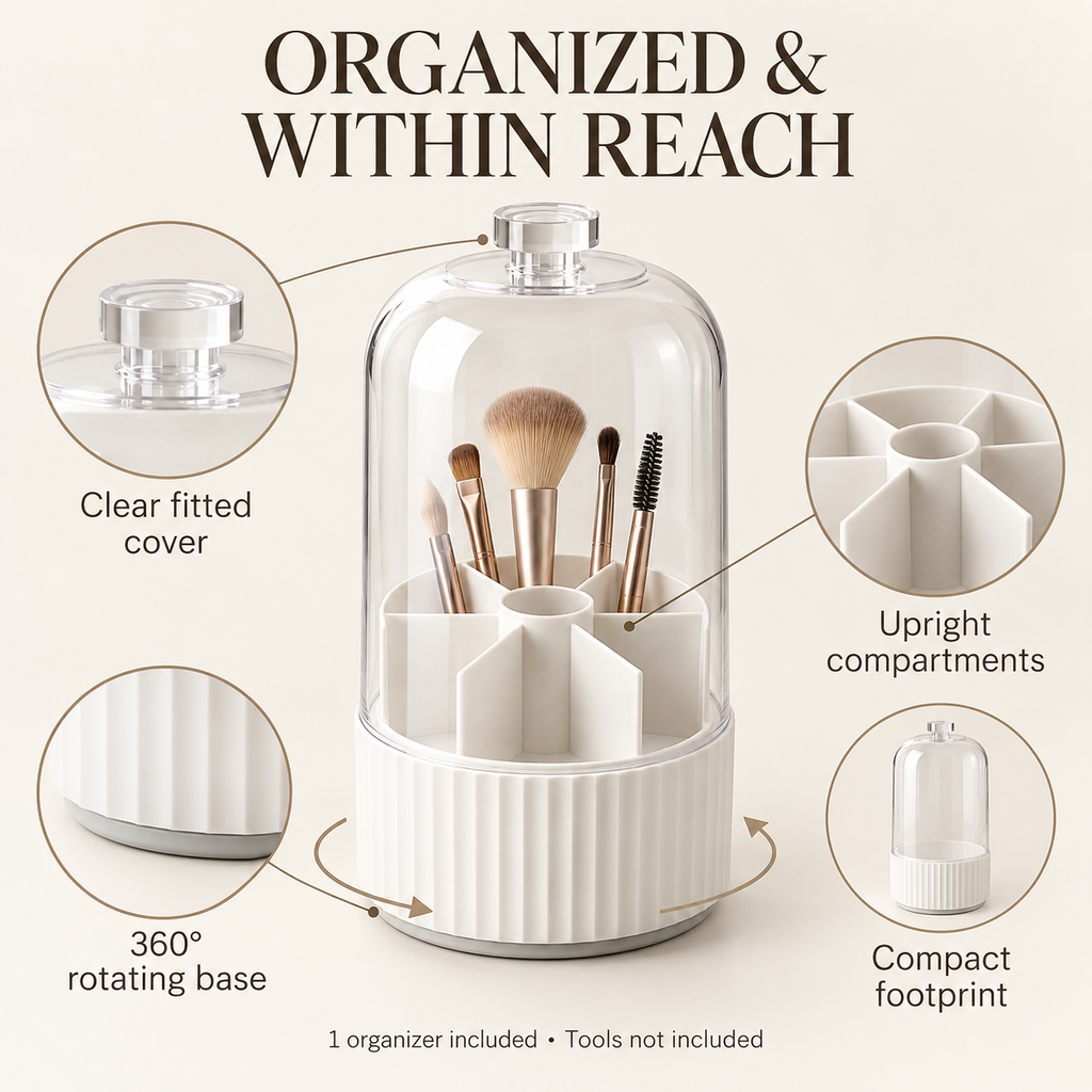 360° Rotating Covered Brush & Desk Organizer for Makeup