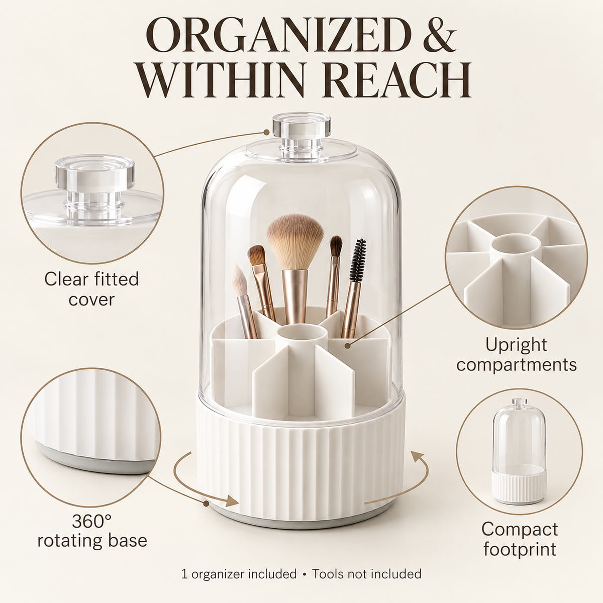 360° Rotating Covered Brush & Desk Organizer for Makeup