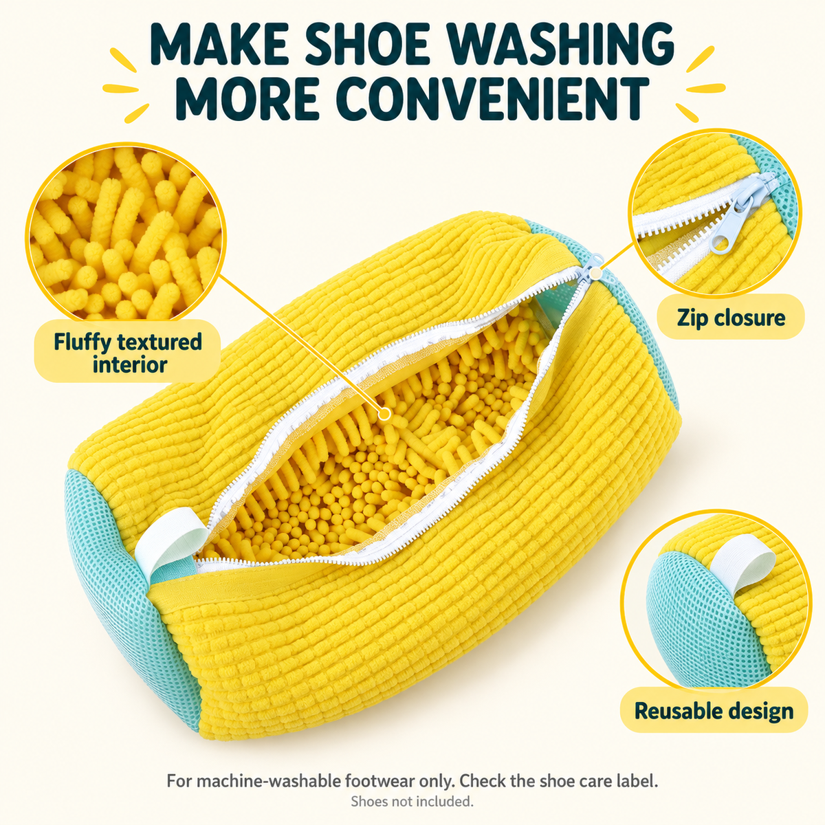 Fluffy-Fiber Shoe Wash Bag for Machine Washing Sneakers