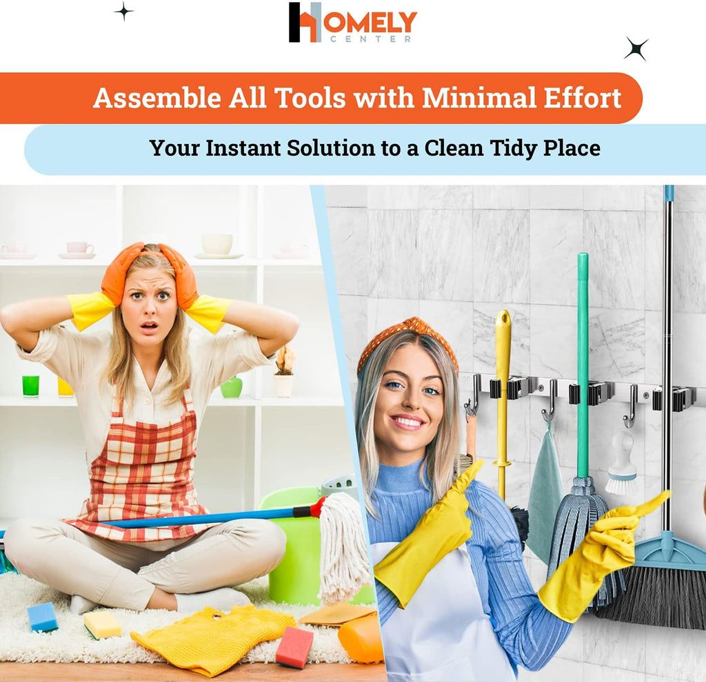 Wall-Mounted Mop & Broom Organizer