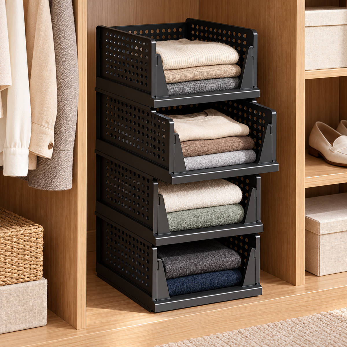4-Pack Foldable Slide-Out Closet Storage Organizer Bins