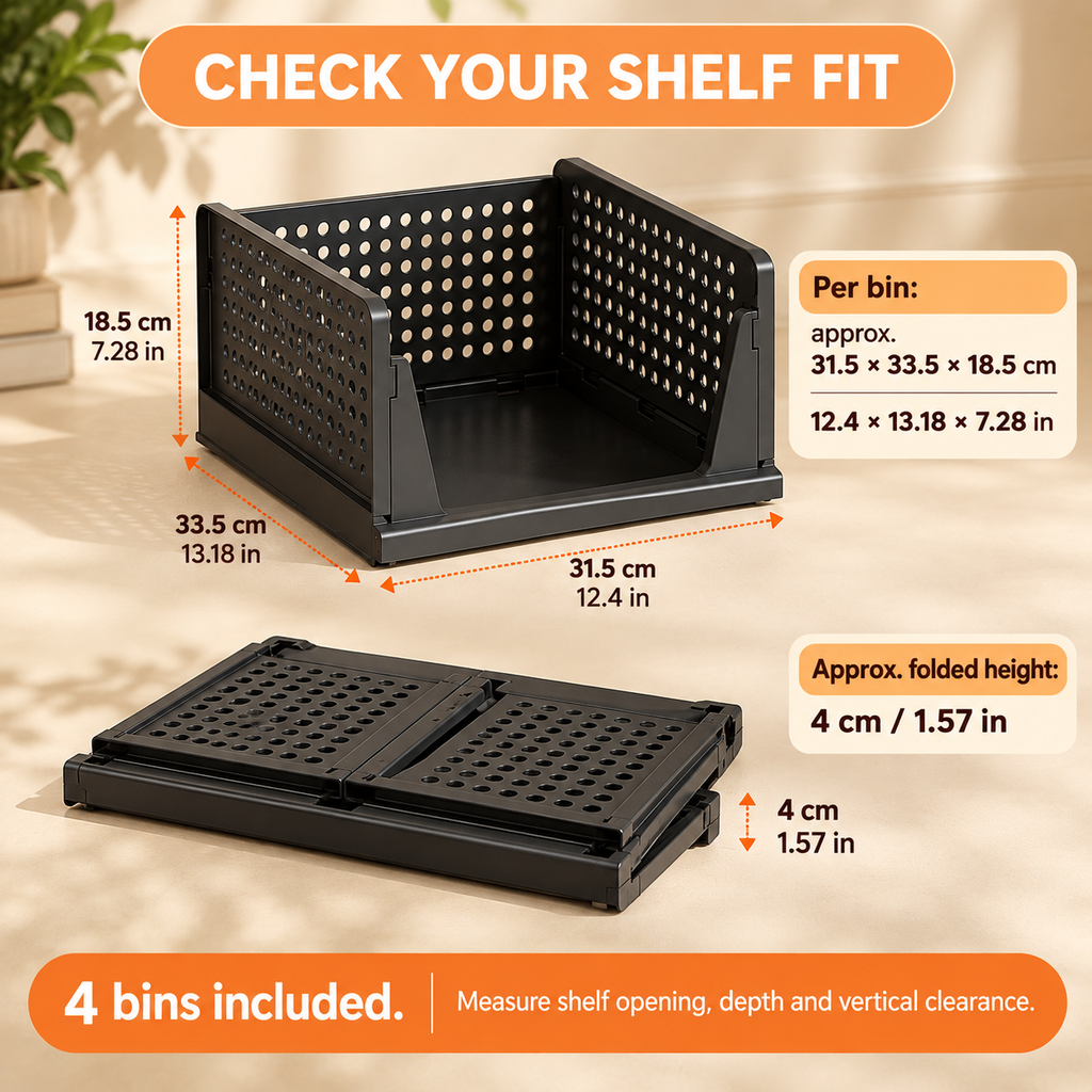 4-Pack Foldable Slide-Out Closet Storage Organizer Bins