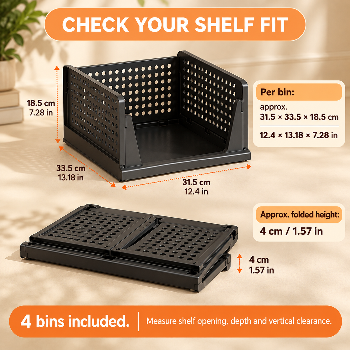4-Pack Foldable Slide-Out Closet Storage Organizer Bins