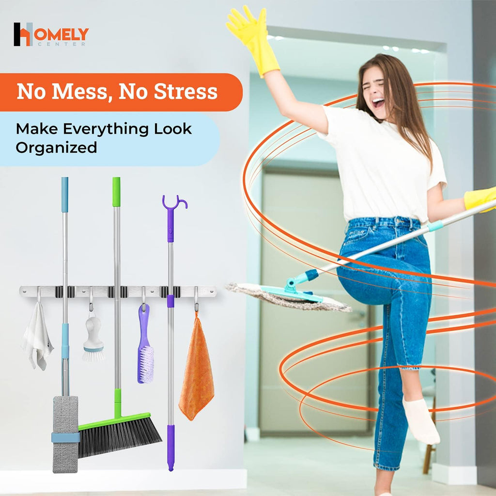 Wall-Mounted Mop & Broom Organizer