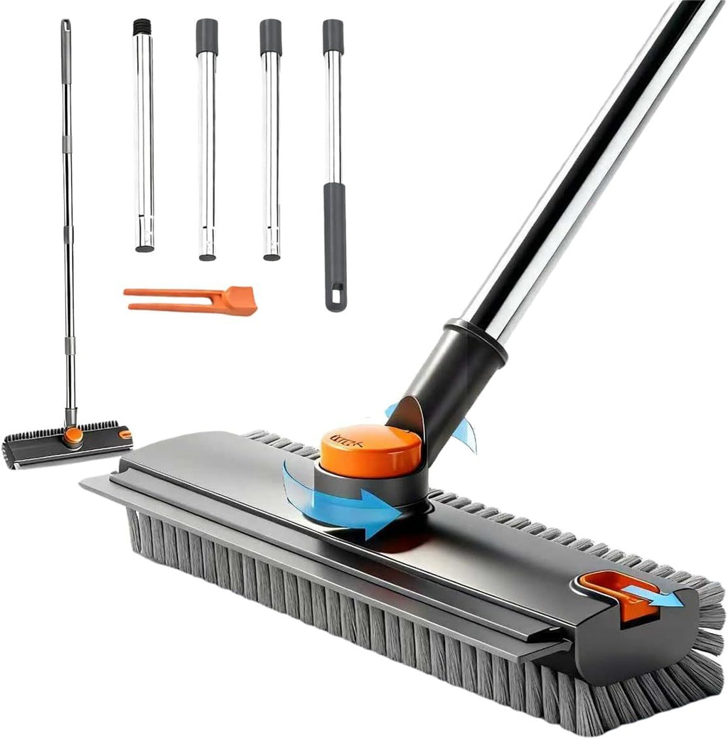 3-in-1 long-handle floor scrubber with squeegee