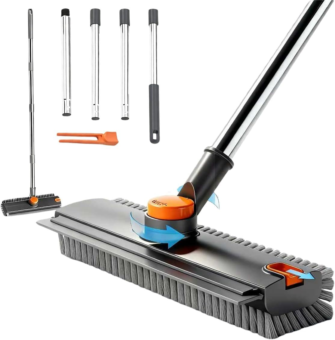 3-in-1 long-handle floor scrubber with squeegee